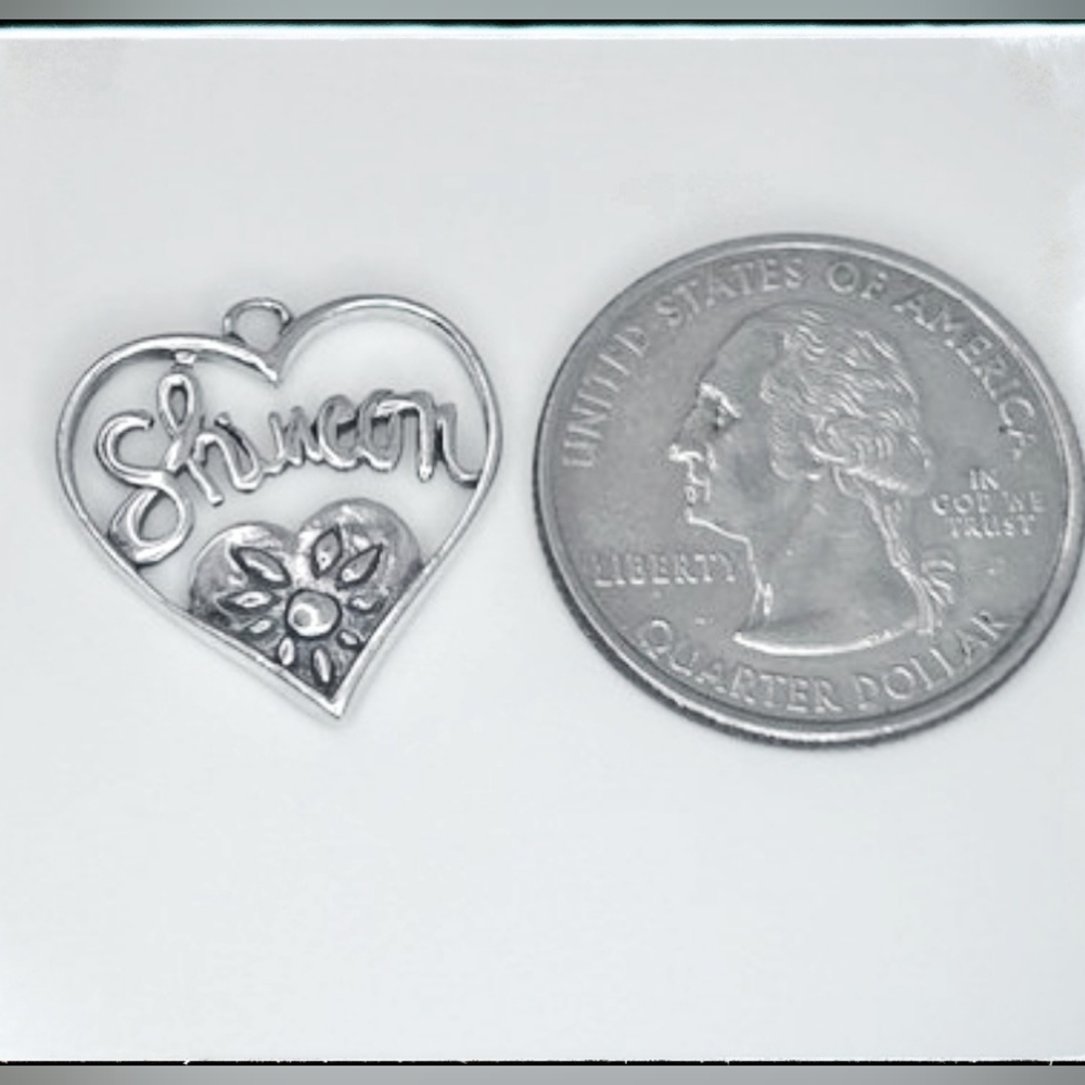 Sterling Silver Heart and Flower Charm with a Name - Picture 2 of 3
